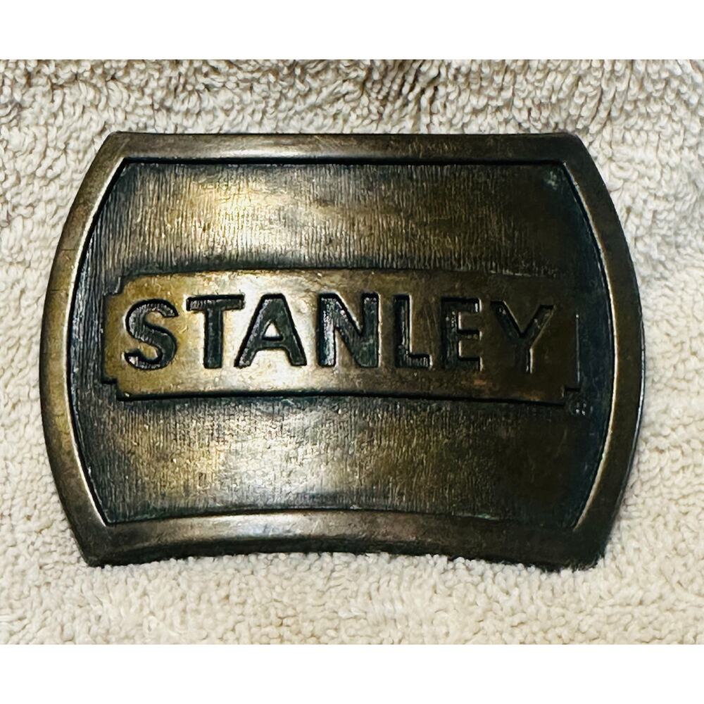 Vintage Brass Belt Buckle 1978 STANLEY Works Tools Company Made in USA Great